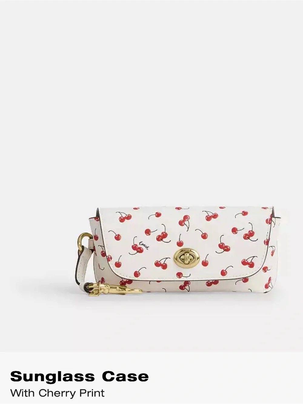 Coach White Cherry Print Sunglass Case with Gold Hardware